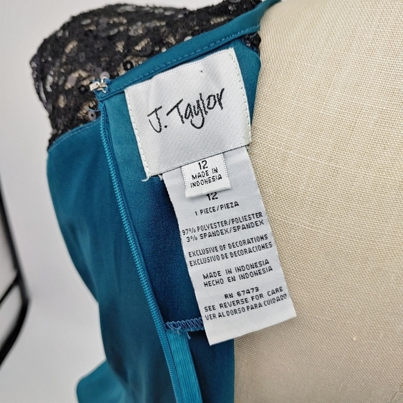 J. Taylor Women's Size 12 Jade Green Peplum Dress - Picture 8 of 9